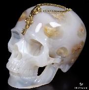 Nice Gemstone Huge 5.0" Agate Carved Crystal Skull Container with Zipper