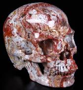 Gemstone Huge 4.8" Red Crazy Lace Agate Carved Crystal Skull, Super Realistic