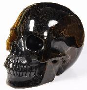 Amazing Flash Gemstone Huge 5.1" Blue & Gold Tiger Eye Carved Crystal Skull, Realistic