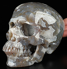 Huge 5.9" Green Moss Agate Carved Crystal Skull, Super Realistic
