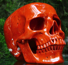 Lifesized Gemstone 7.2" Red Jasper Carved Crystal Skull, Super Realistic