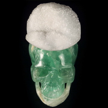 5.3" Fluorite Druse Hand Carved Crystal Skull Fine Art Sculpture, Crystal Healing