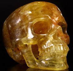Gemstone Huge 4.2" Orange Fluorite Carved Crystal Skull, Super Realistic