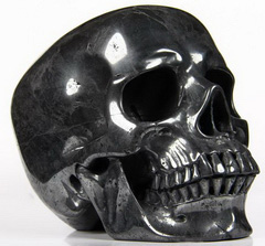 Huge 5.0" Hematite Carved Crystal Skull, Super Realistic