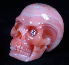 Gemstone 1.1" Coral Carved Crystal Skull With Diamond