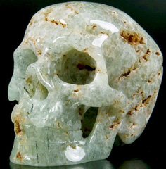 Gemstone Huge 5.1" Prehnite Carved Crystal Skull, Super Realistic