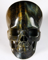 Amazing Flash Gemstone Huge 4.7" Blue & Gold Tiger Eye Carved Crystal Skull, Realistic