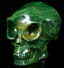 Huge 5.2" African Green Stone Verdite Carved Crystal Alien Skull