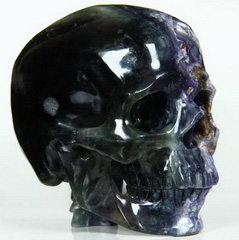 Huge 5.2" Fluorite Carved Crystal Skull with Spine