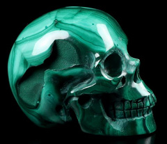 Gemstone 2.0" Malachite Carved Crystal Skull, Realistic, Crystal Healing