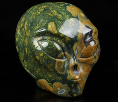 2.0" Rainforest Jasper Star Being Female Alien Crystal Skull Companion,Reiki Healing Stone Statue