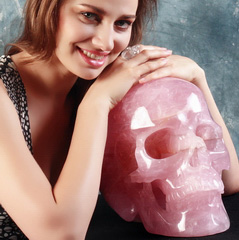 TITAN 12.4" Rose Quartz Carved Crystal Skull, Super Realistic
