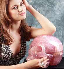 Titan 12.3" Rose Quartz Carved Crystal Skull, Realistic