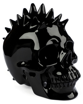 5.1" Black Obsidian Hand Carved Spiked Punk Crystal Skull Sculpture, Crystal Healing