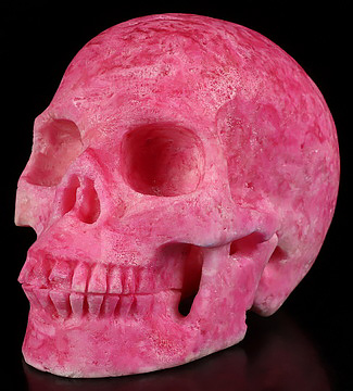 4.9" Pink Aragonite Hand Carved Crystal Skull, Realistic, Crystal Healing