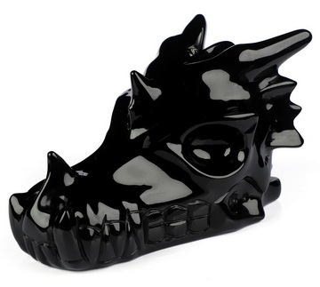 4.8" Black Obsidian Hand Carved Crystal Dragon Skull Sculpture, Crystal Healing