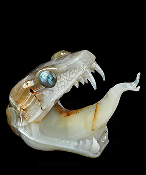 7.1" Banded Agate Hand Carved Crystal Snake Sculpture, Crystal Healing