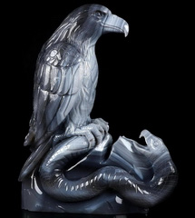 10.3" Gray & White Agate Carved Crystal Eagle with Snake, Crystal Healing