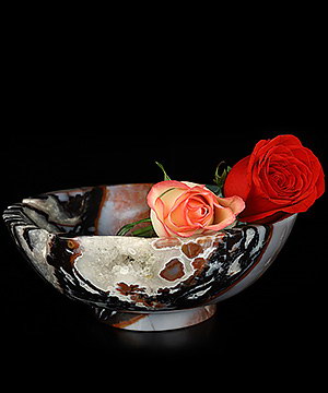 8.5" Black Zebra Agate Hand Carved Crystal Bowl, Crystal Healing, Crystal Healing