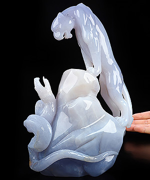 9.1" Blue Chalcedony Hand Carved Crystal Leopard and Snake Sculpture, Crystal Healing