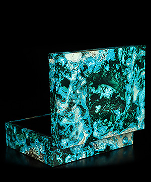 Gemstone 4.2" American Chrysocolla Hand Carved Crystal Box, Crystal Healing