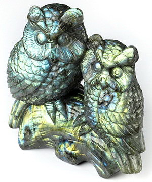 4.6" Labradorite Carved Crystal Owl Sculpture, Realistic