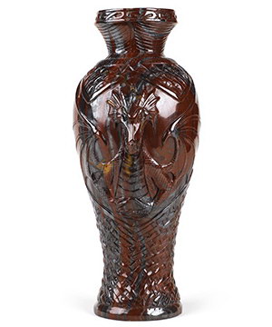 7.5" Colorful Tiger Iron Eye Hand Carved Crystal Dragon Vase Sculpture, Crystal Healing
