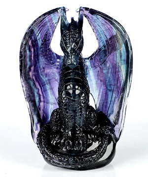 5.0" Fluorite Hand Carved Crystal Dragon Sculpture, Crystal Healing