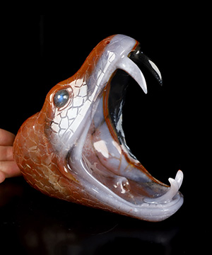 5.7" Black Zebra Agate Hand Carved Crystal Snake Sculpture, Crystal Healing