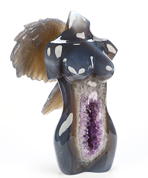 6.5" Agate Amethyst Geode Hand Carved Crystal Angel Sculpture, Crystal Healing