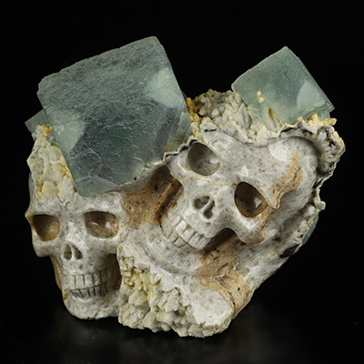 4.4" Fluorite Hand Carved Crystal Skull Fine Art Sculpture, Crystal Healing