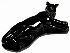 AMAZING HUGE 8.7" Black Obsidian Carved Crystal Leopard with Green Garnet Eyes