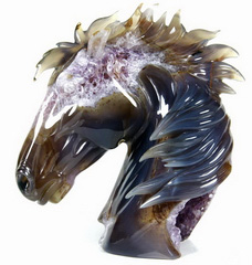 AMAZING HUGE 6.7" Amethyst Geode Agate Carved Crystal Horse Head Sculpture
