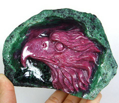 Awesome Gemstone Huge 5.9" Ruby Carved Crystal Eagle Sculpture