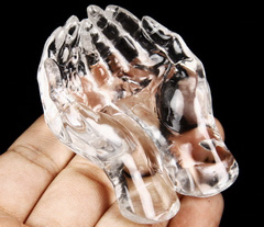 3.0" Quartz Rock Crystal Carved Crystal Hands Sculpture