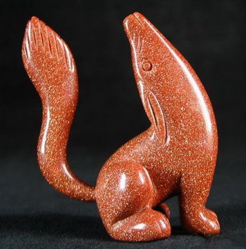 Gold Sand Stone Carved Crystal Howling Coyote