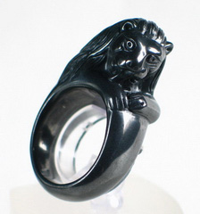 Size 8 1/2, Hematite Carved Crystal Lion Head Ring