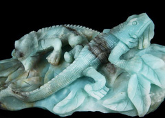 HUGE 7.3" Chinese Amazonite Carved Crystal lizards Sculpture