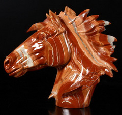 HUGE 7.9" Red Jasper Carved Crystal Horse Head Sculpture with Kambaba Jasper Stand