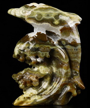 Unique 3.3" Ocean Jasper Carved Crystal Dolphin