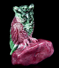 Awesome Gemstone 3.1" Ruby Carved Carved Crystal Owl Sculpture