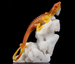 Amazing 5.0" Three Colorful Agate Carved Crystal Lizard Sculpture, Realistic, Crystal Healing