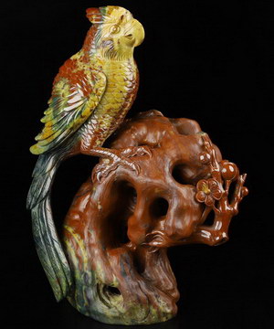 Amazing Lifesized 7.2" Bloodstone Carved Crystal Parrot Sculpture, Realistic, Crystal Healing