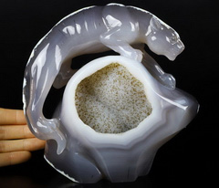 10.7" Agate Geode Carved Crystal Leopard, Crystal Healing