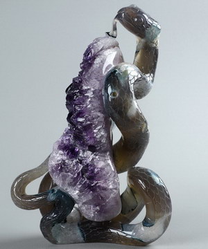 6.5" Amethyst & Agate Carved Crystal Snake, Crystal Healing