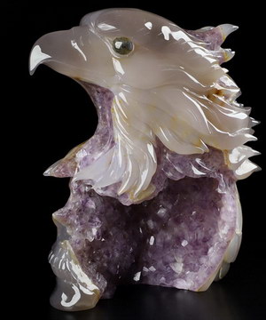 AWESOME 6.7" Agate Amethyst Geode Carved Crystal Skull & Eagle, Crystal Healing