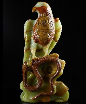 11.8" Afghanistan Jade Carved Crystal Eagle & Snake, Crystal Healing