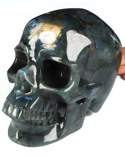 Lifesized 7.7" Labradorite Hand Carved Crystal Skull, Super Realistic, Crystal Healing
