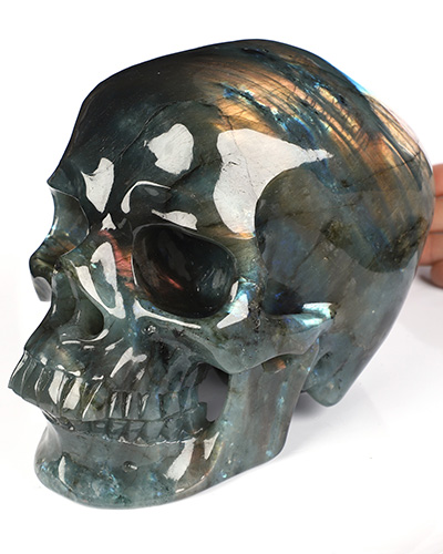 Lifesized 7.4" Labradorite Hand Carved Crystal Skull, Super Realistic, Crystal Healing