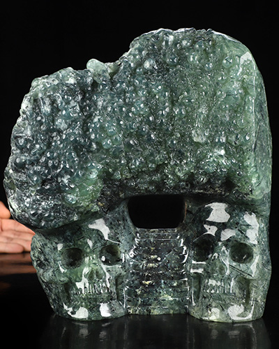 10.6" Prehnite Hand Carved Crystal Skull Fine Art Sculpture, Crystal Healing